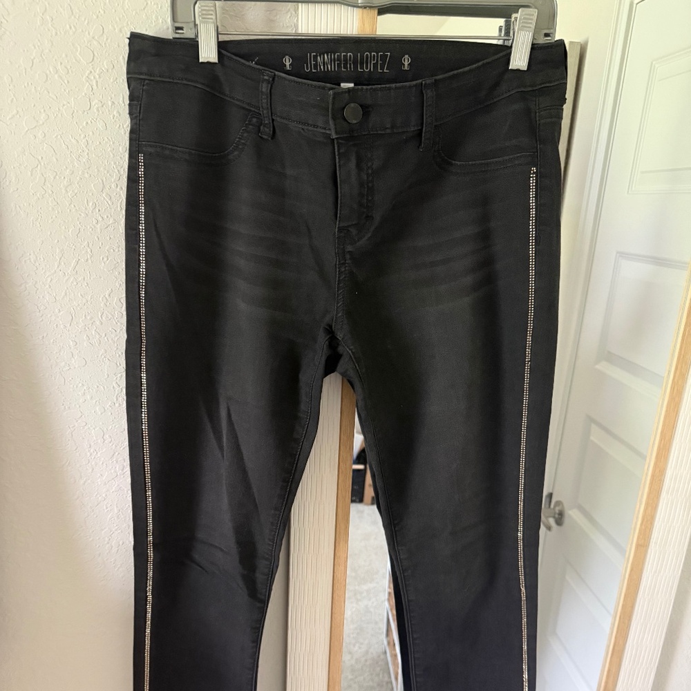 Black rhinestone skinny jeans